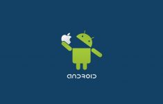 comparative - android's logo is eating apple's logo to represent