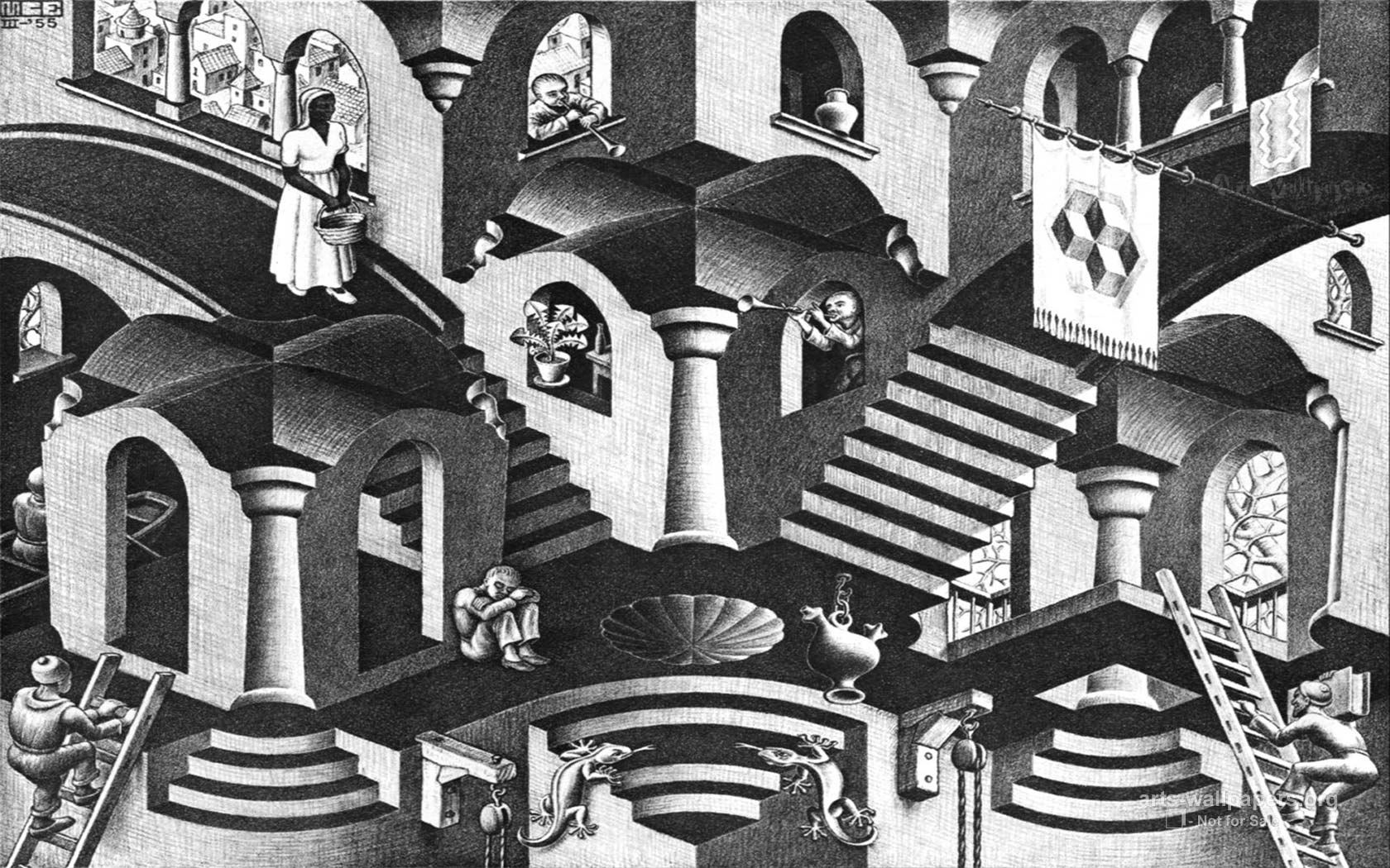Digital Art Simple Background M C Escher Optical Illusion Artwork ...